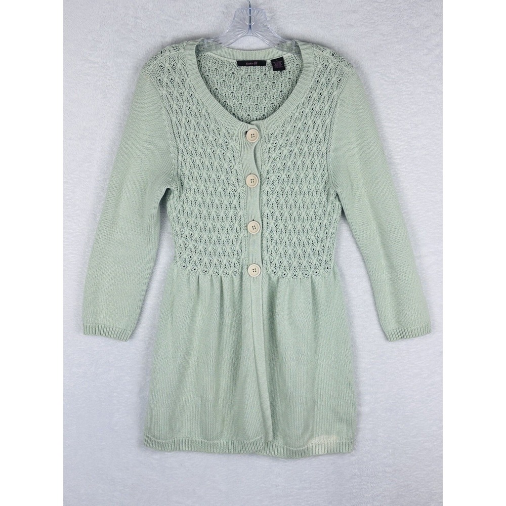 Heather B Women's Mint Green Button Cable Waffle‎ Knit Sweater Size L